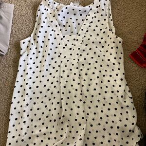 Womens White and Black Polka Dot The Loft Sleeveless Blouse Tank Top